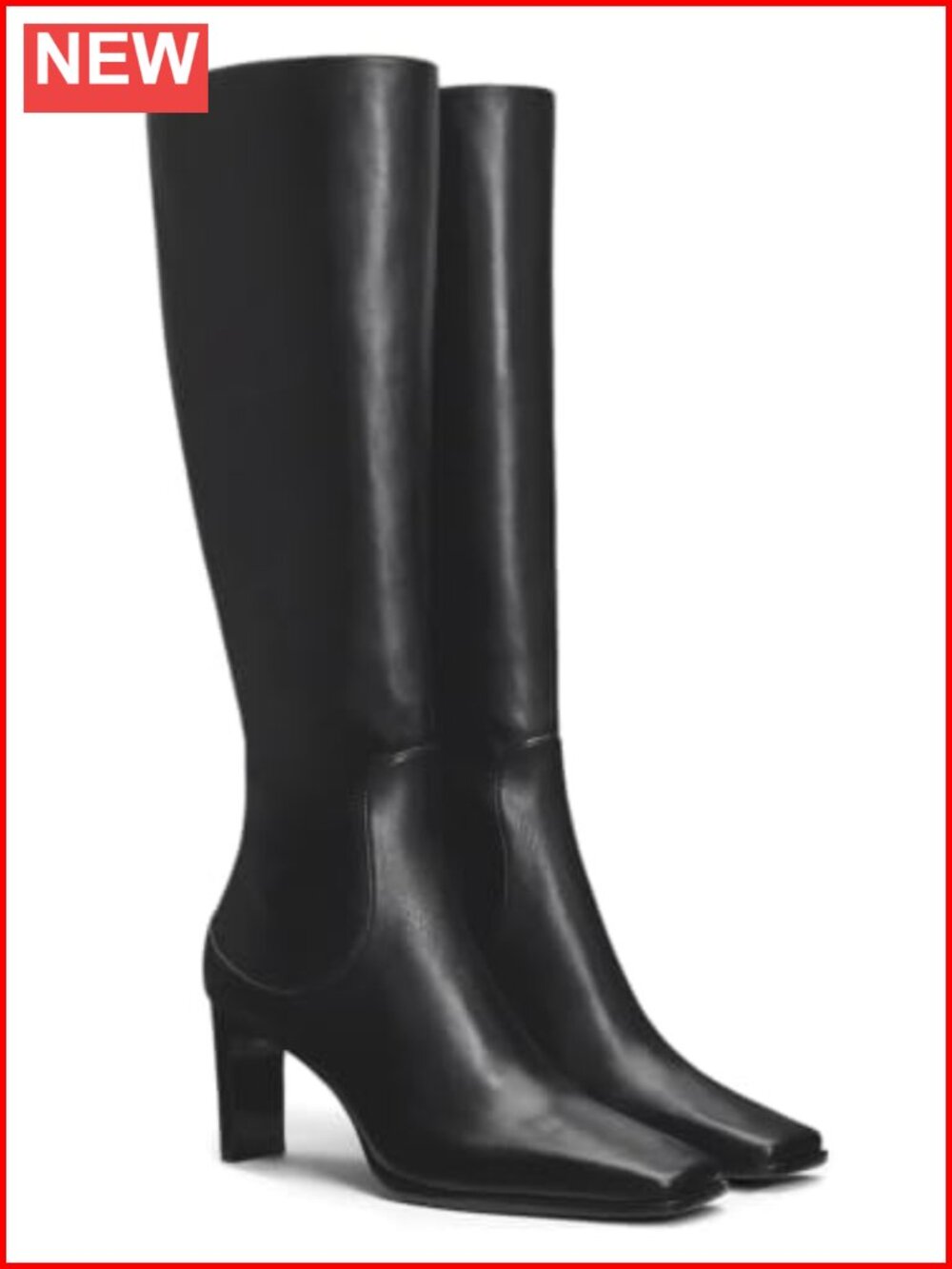 Knee High Boots Square Toe Chunky Heel Full Zip Tall Dress Boots